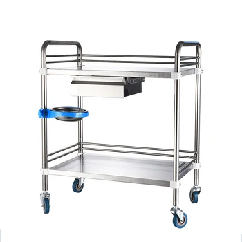 Customized Stainless Steel Medical Cart Clinic Hospital Trolley With Wheels and Drawer