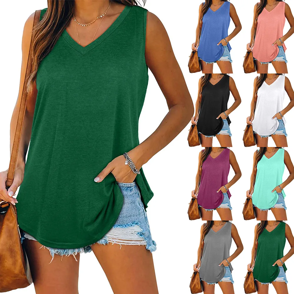 Solid Color Casual Flowy Summer Sleeveless V Neck Basic Women's Tank Tops -  Buy Fashion Casual Loose Fit Tank Tops,Womens Summer Tops Blouses With  Sleeveless,Tank Top Product on Alibaba.com