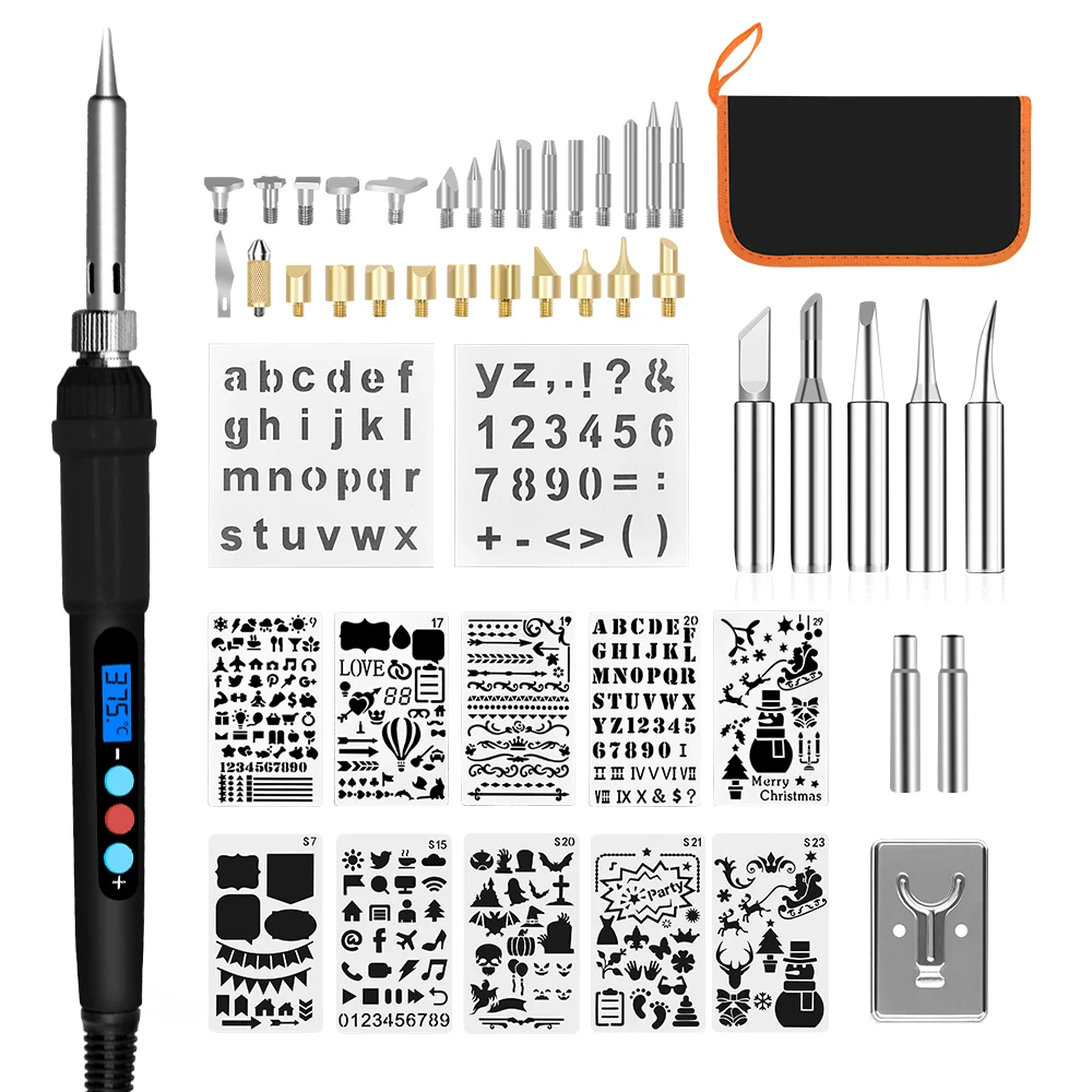 Fesjoy 28PCS 60W Elettrico Regolabile Saldatura a Saldatura Kit per Saldatura Carving Pirografia Strumento Legno Goffratura Set di penne per saldare 