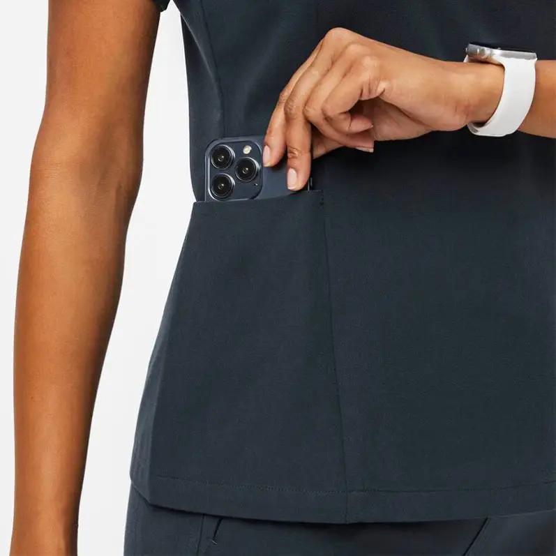 ECBC  Ribbed Collar Notched V-neck Slim Fit Latest Scrub Suits Designs Medical Uniform Doctor Nurse