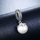 Pearl Charm 925 Sterling Silver Round Pearl Charm Bracelet Pendant Necklace Jewelry Making