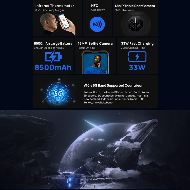 Hot Selling 5G Cell Phone Doogee V10 8GB 128GB IP68 Waterproof 8500mAh Fast and Wireless Charging Android 11 Mobile Phone 8 H55d063a94ae146ea83dffaba4ed5fc08j
