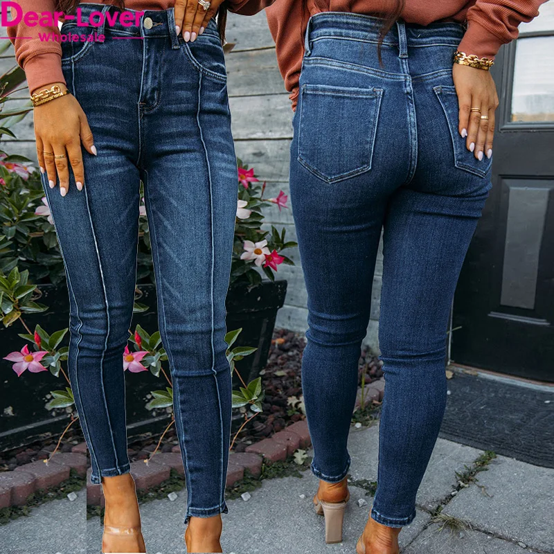 Dear-Lover 2023 Private Label New Arrivals Seamed High Waist Skinny Fit Jeans For Women