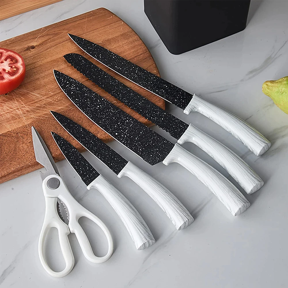 2024 Wholesale 7 Pieces Stainless Steel Kitchen Knife Se Non-stick Kitchen Chef Knife Set Knife Block Set Kitchen Accessories