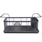 Wire Rack Grey Color Metal Wire Dish Drying Rack With Wooden Handles
