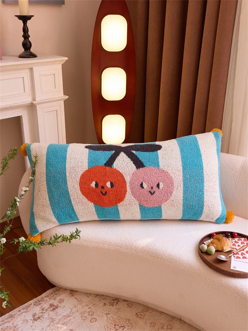 product high quality accept custom cartoon pattern jacquard knitted pillow with fur ball suitable for bedroom decoration  hug pillow my-62