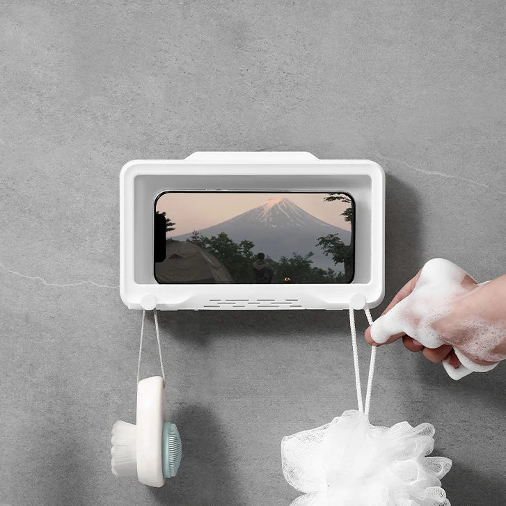 Wholesale Waterproof anti fog shower mobile phone holder for bathroom kitchen wall mount shower phone holder