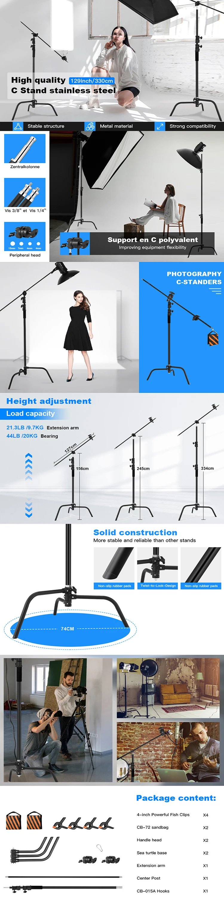 Soonpho Ft M Heavy Duty C Stand With Arm Adjustable Stainless