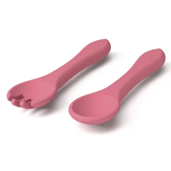 Wholesale Silicone Children's Spoon Eating Tools Flexible Baby Eating Food Feeding Tools Children's Tableware Set