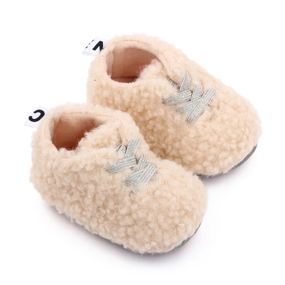 Autumn and Winter Solid Color Plush Elastic Set Feet Warm and Comfortable Baby Walking Cotton Shoes details