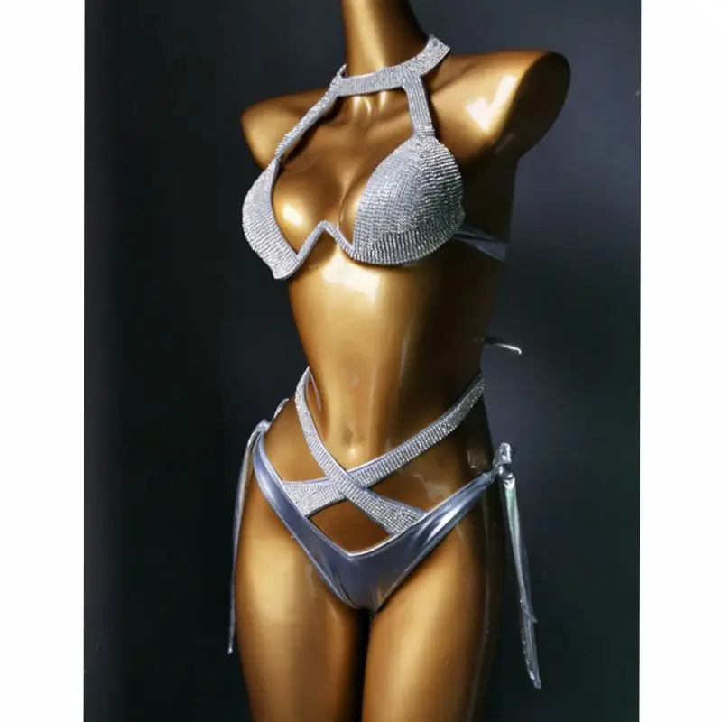 Designer Luxury Bikini Swimwear Girls Rhinestone Shiny Dance Wear