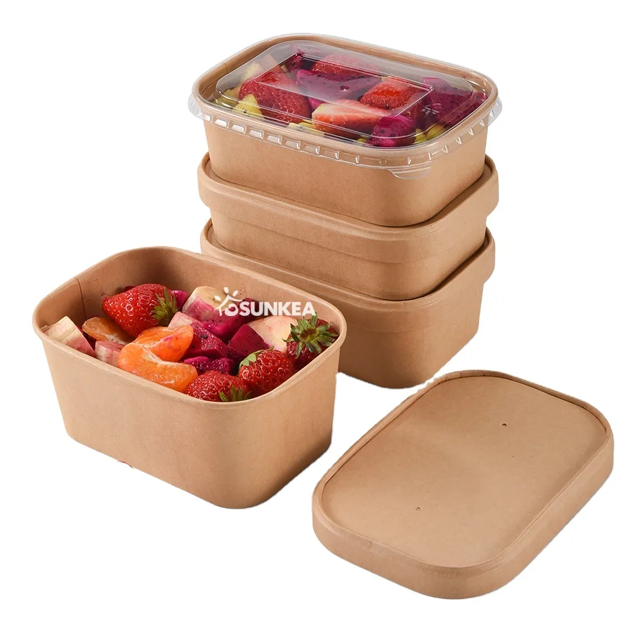 Disposable takeawaythickened disposable paper food rectangle square salad container bowls