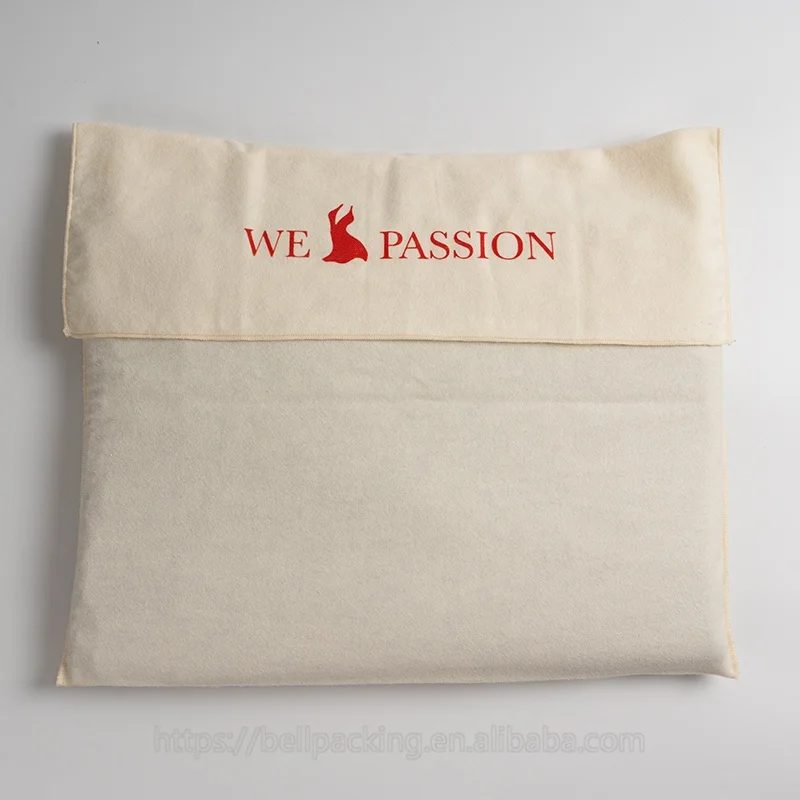 Custom Logo Printed Cotton Flannel Envelope Dust Bag For Handbag