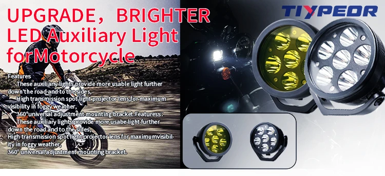 product tiypeor motorcycle white yellow spotlight led work driving head fog light auxiliary headlight for off road atv utv motorcycle-2