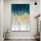 Art Bule And Gold Stretched Canvas Prints Abstract Oil Painting Modern Wall Art For Living Room Home Decor