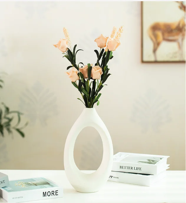 Ceramic Vase Set  White Round Hollow Pampas grass pots Flower Vases Wedding hot selling Tabletop vase Living Bedroom  Home Decor