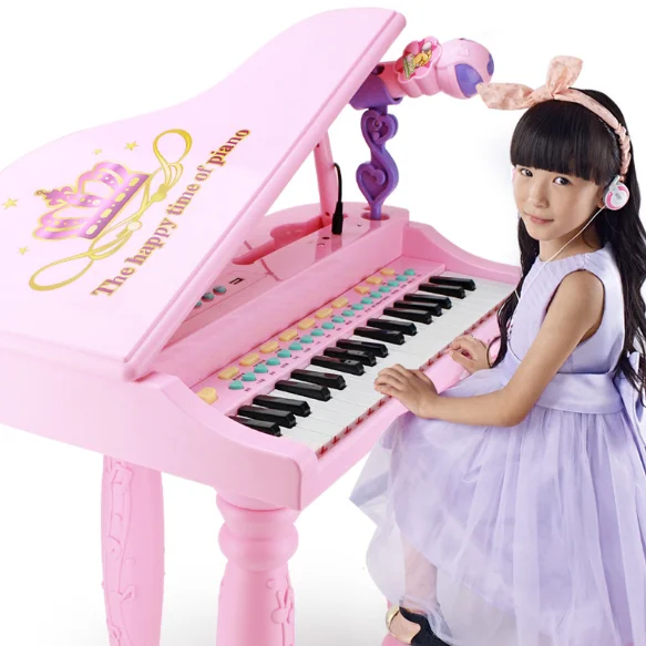 Wholesale Pink Princess Piano Music Instrument Educational 37 Keys Piano Toys For Kids