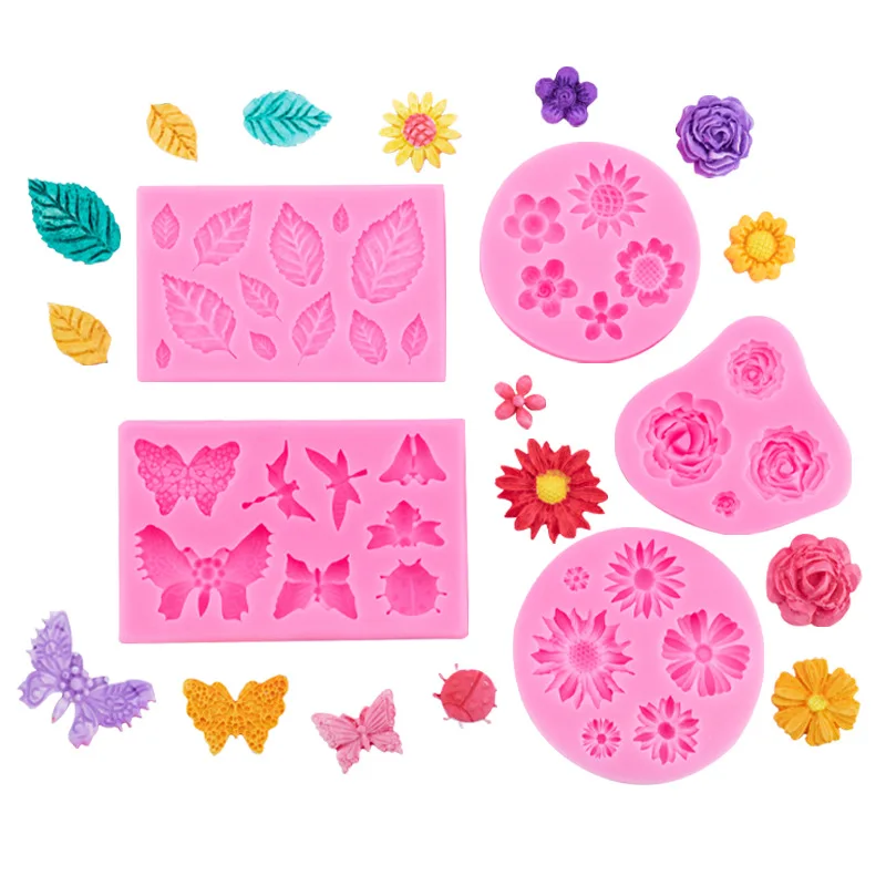 Wholesale Flower Butterfly Leaves Set Silicone Mold DIY Fondant Chocolate Dry Pace Cake Accessories Baking Decoration tools