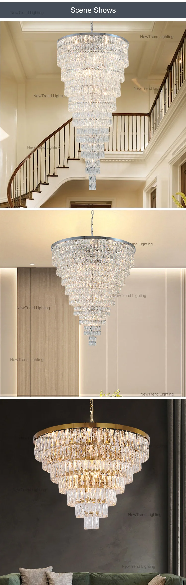 CPL-194 Modern Design Indoor Decoration Hotel Villa Staircase Wedding Crystal Luxury LED Chandelier manufacture