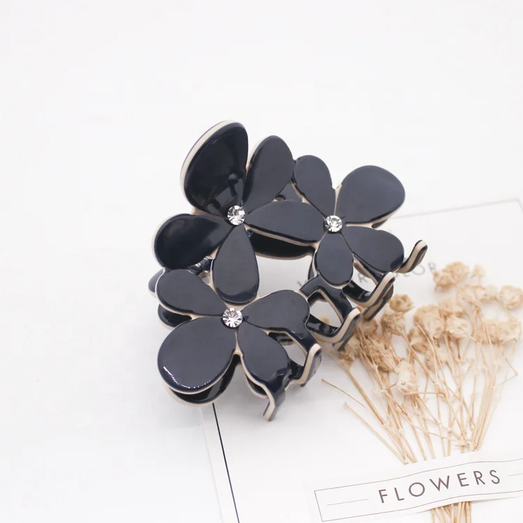 CANYUAN Fashion Flower Hair Claw Clips For Women Cellulose Acetate Hair Clamps Small Black Hollow Out Jaw Clip