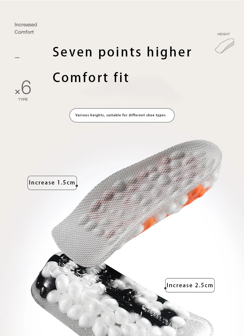 Popcorn PU Height Increase Insoles Arch Support Shoe Pads Popcorn PU Height Increase Insoles Arch Support Shoe Pads