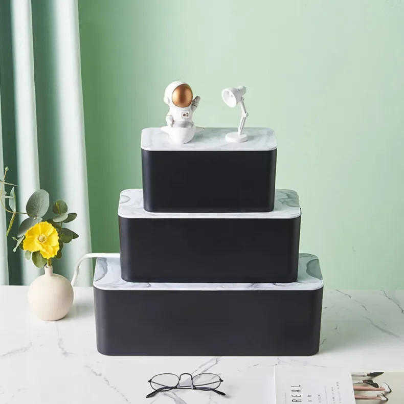 Multifunctional Classic Rectangular Cable Organizer Kit PP Box with Bamboo Cover PC Plastic Storage Case for Socket Organizer