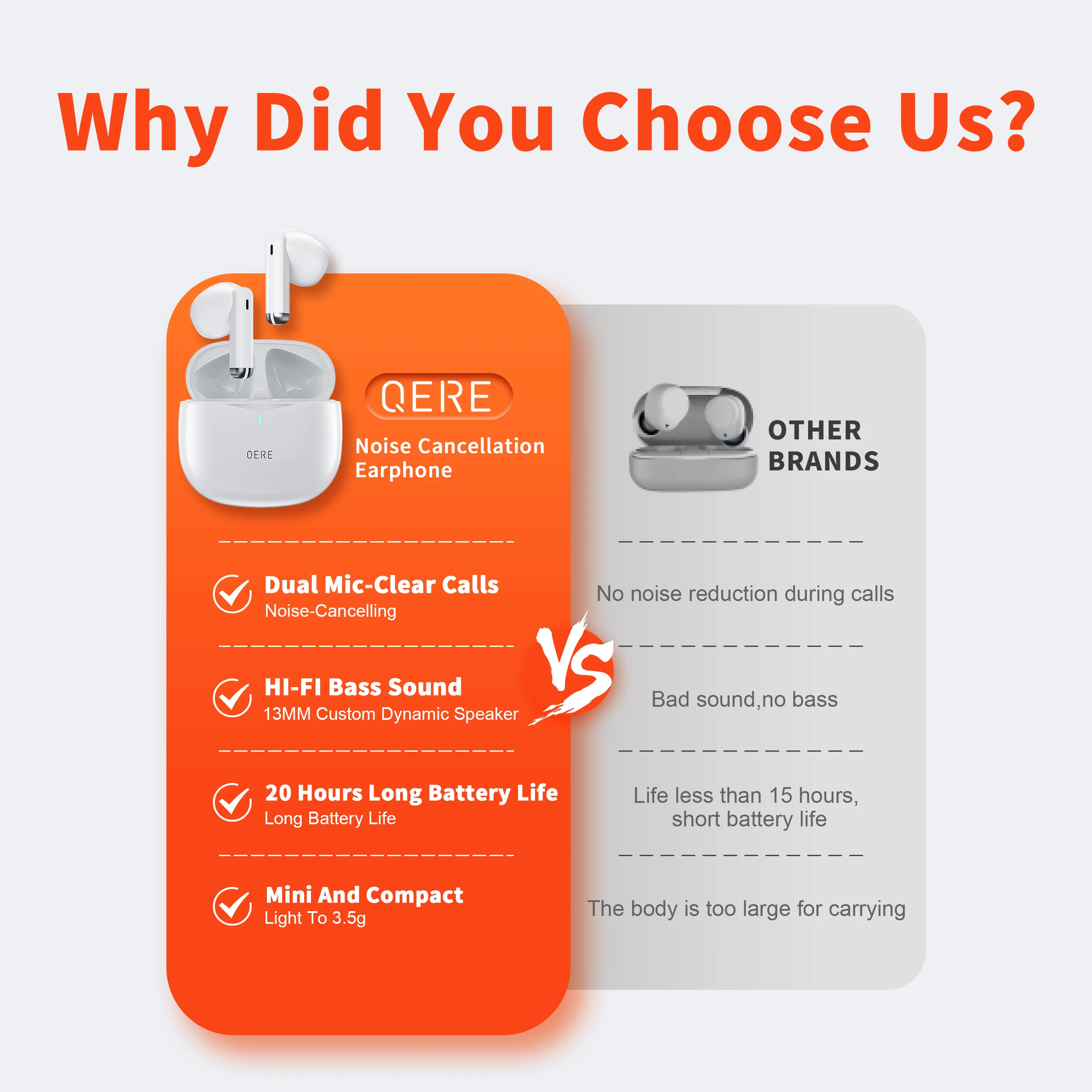 Ship From Usa Qere Wireless True Stereo Waterproof Noise Cancelling In