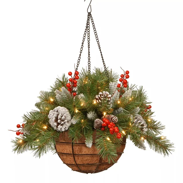 Home Decoration Hanging Plastic Plant Greenery Cypress Foliage Artificial Flower with Basket