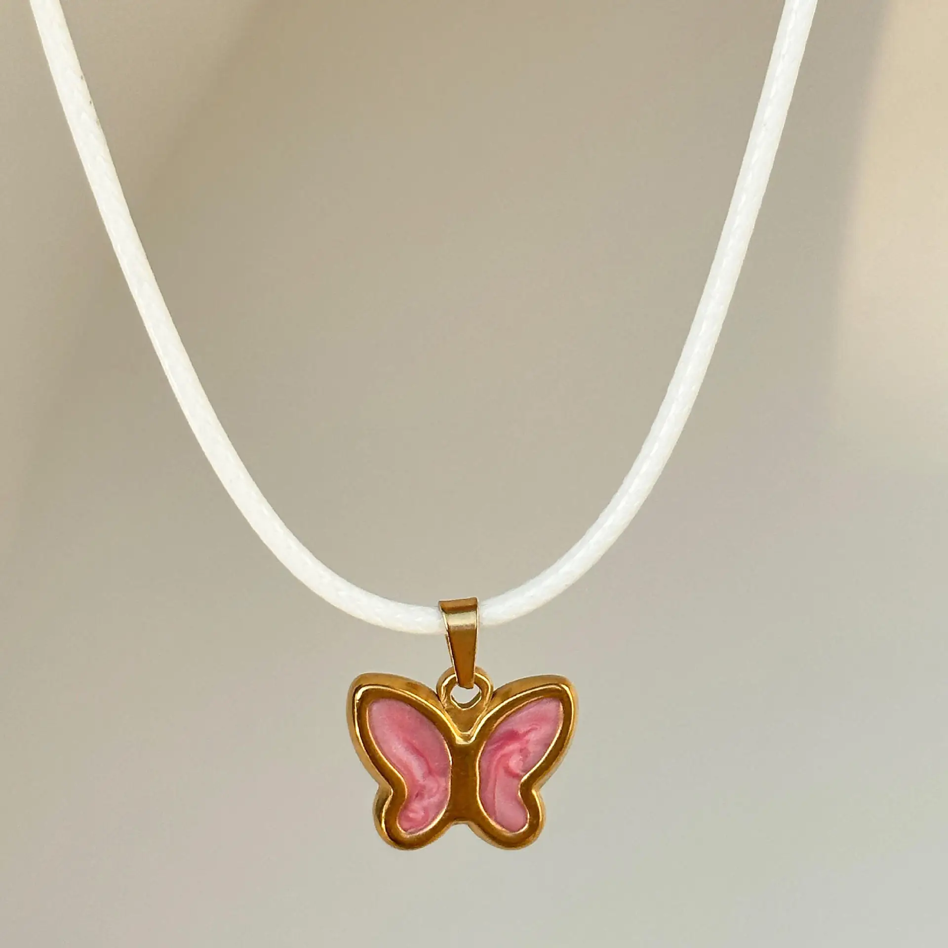 new fashion leather necklace cord 18k gold plated enamel butterfly choker necklace