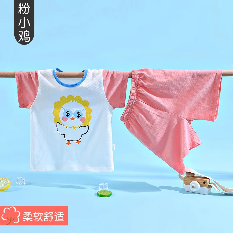 Girls Short sleeve T-shirt Cotton Baby Boys Summer Children Clothes Two-piece Kids Clothing Set Cartoon