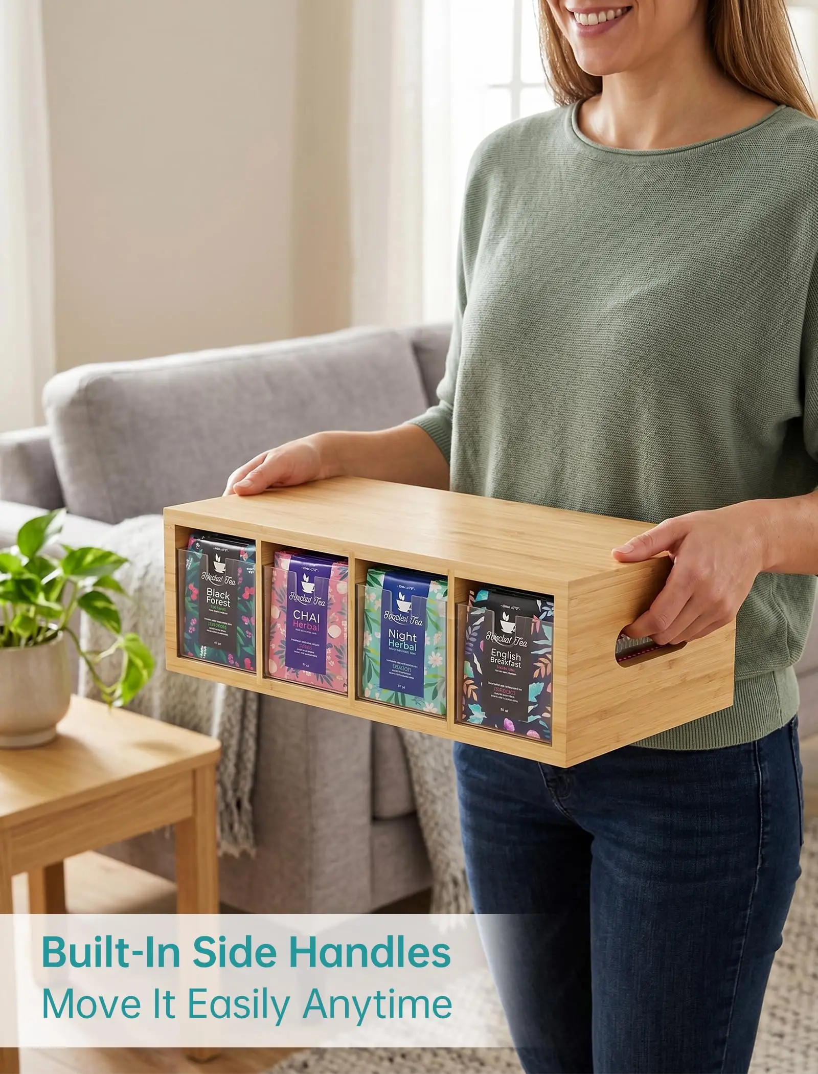 product bamboo tea bag organizer with drawers countertop storage box caddy kitchen coffee accessory rack household coffee pod-8
