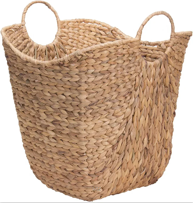 tall water hyacinth wicker basket with handles