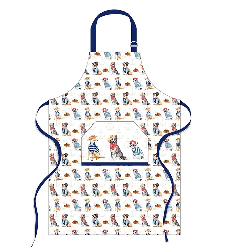 Wholesale Cooking Printed Animal Aprons Customized Logo Cotton Kitchen Anti fouling Aprons For Woman Men