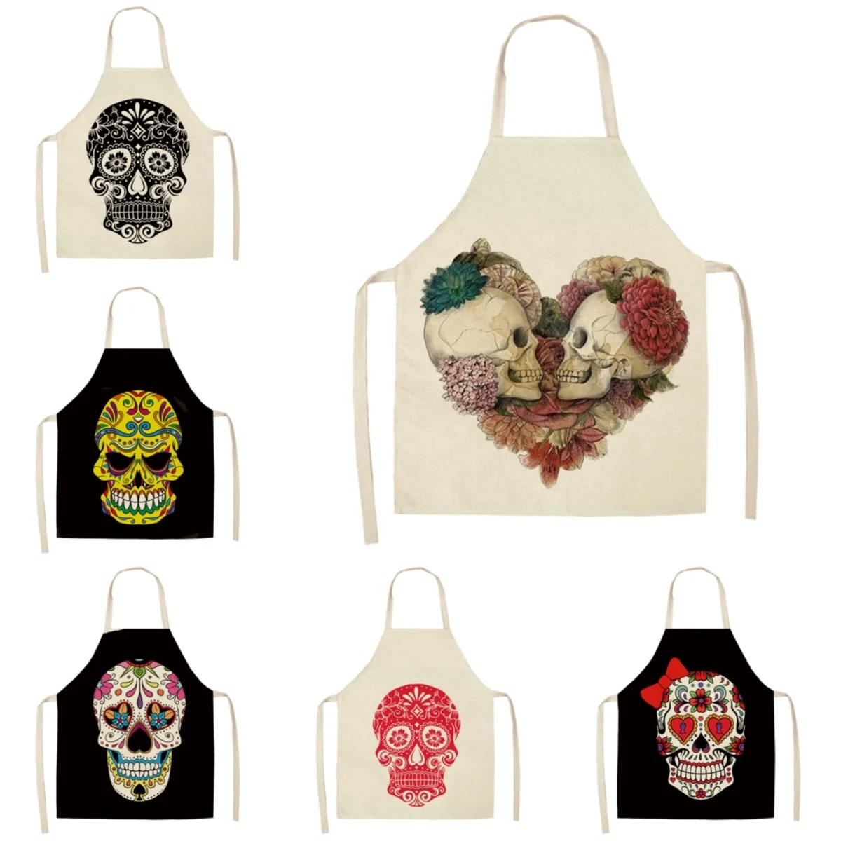 Halloween custom printing Creative Kitchen blank Apron Cooking Sleeveless Cotton Hemp Adult Aprons Home Cleaning Accessories