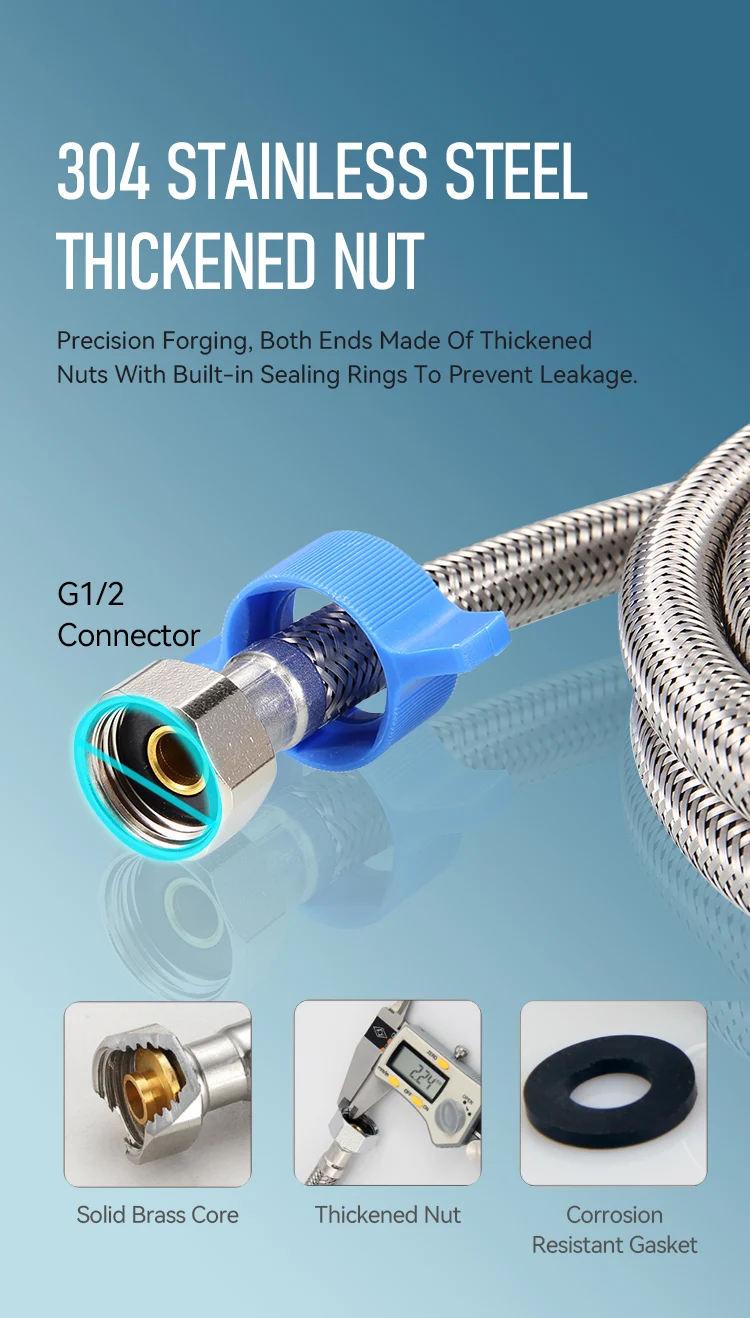 FANSKI Modern Design Style Stainless Steel Braided Flexible Kitchen Faucet Hose for Water Plumbing System details