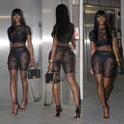 Suit X02956C Black Lace 2 Piece Set Women 2021 Sexy Bodycon Crop Top And Shorts Suit Female Outfits