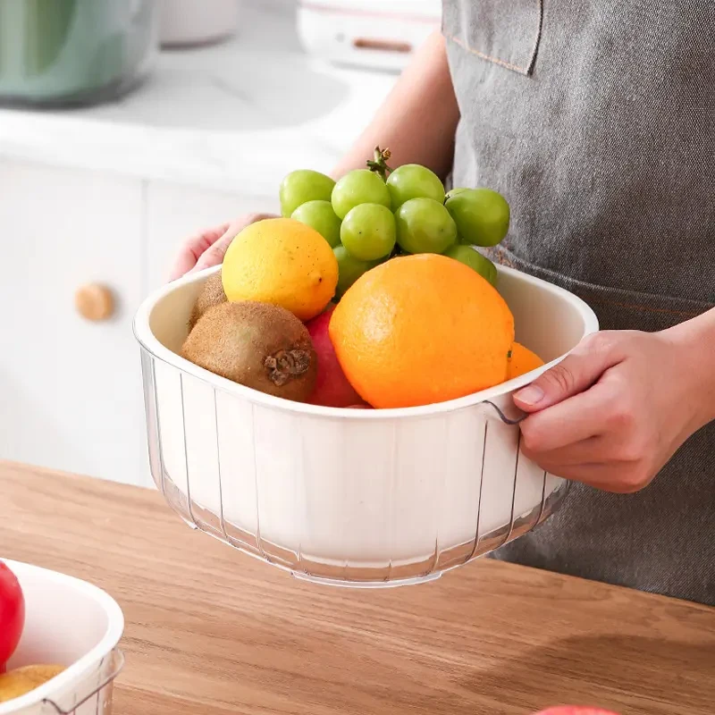 Kitchen Accessories Food Storage Container Box Plastic 2 in 1 Double-Layer drain fruit Basin washing basket