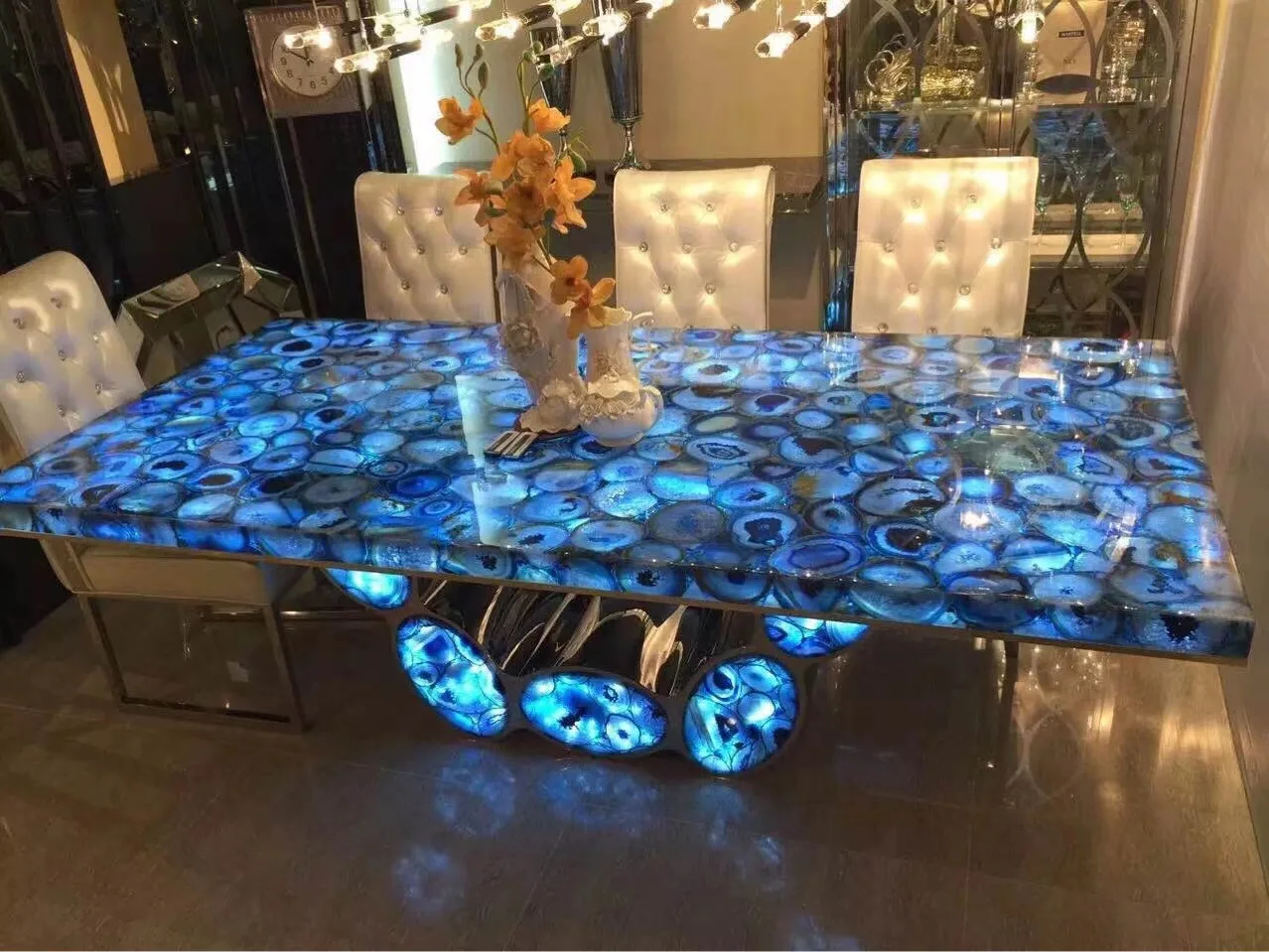 product yuanda china semi precious stone table manufacturer led backlit blue agate slab furniture factory-5