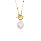 Pearl Pearl 925 Sterling Silver Gold Plated Chunky Baroque Freshwater Pearl OT Chain Necklace