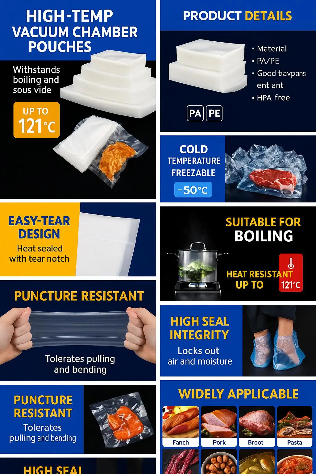 Customized Size Smooth Plastic Seal Bag Microwave & Freezer Safe Transparent Sushi Noodles Saver for Kitchen Storage - detail 3