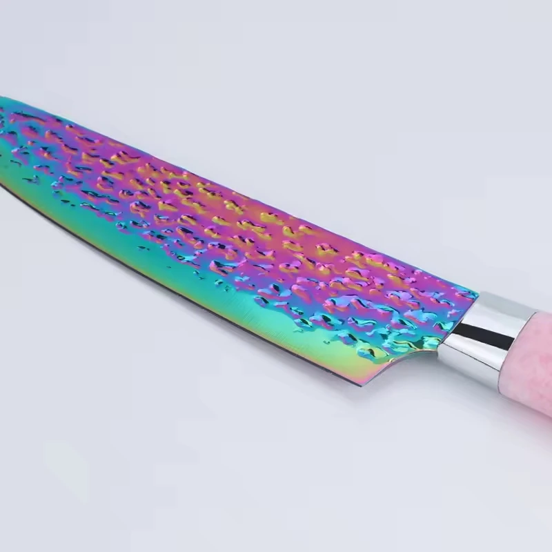 19-Piece Professional Stainless Steel Kitchen Knife Set Non-Stick Non-Slip Customizable Rainbow Pattern Anti-Rust Titanium