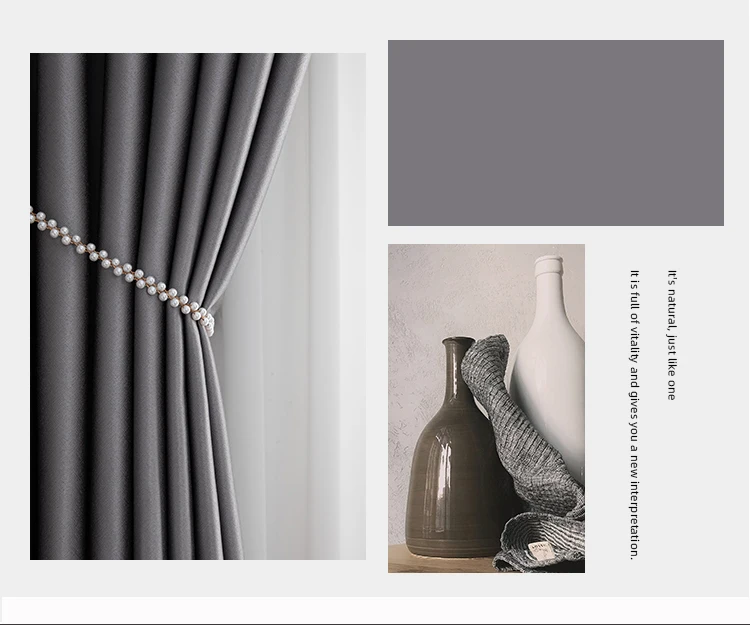 Room Darkening Grey Curtain, Polyester, Grommet - detail 8