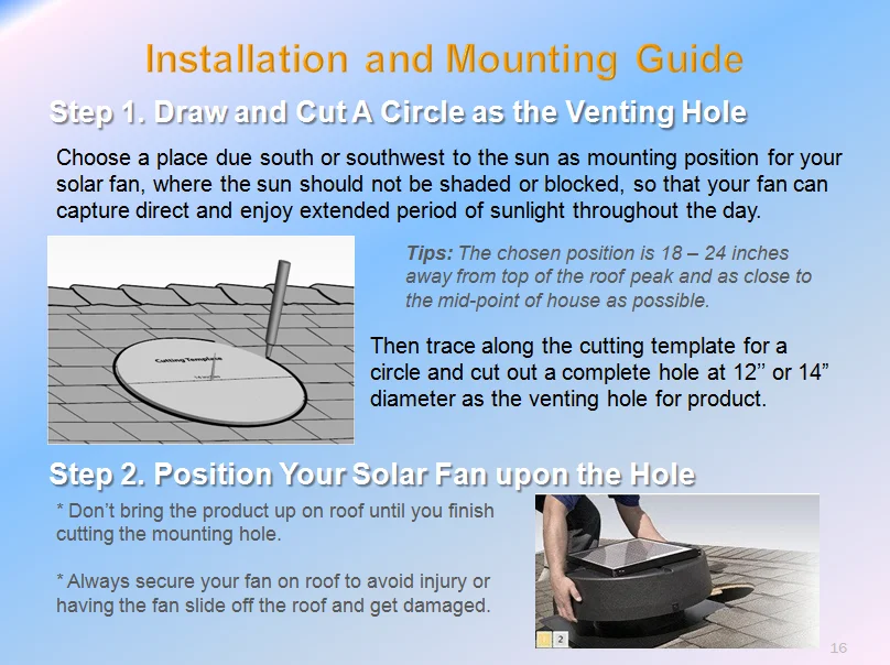 Roof Attic Exhaust Fan, 14", 40-Watt, Solar, 2900 - detail 8