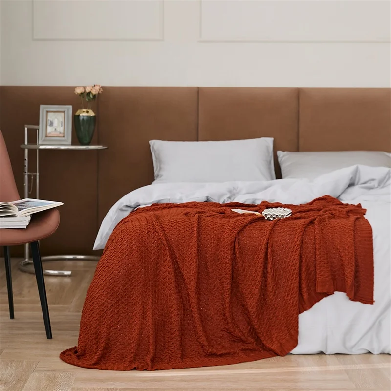 product adult comfortable and soft knitted blanket solid color high quality products hl-61