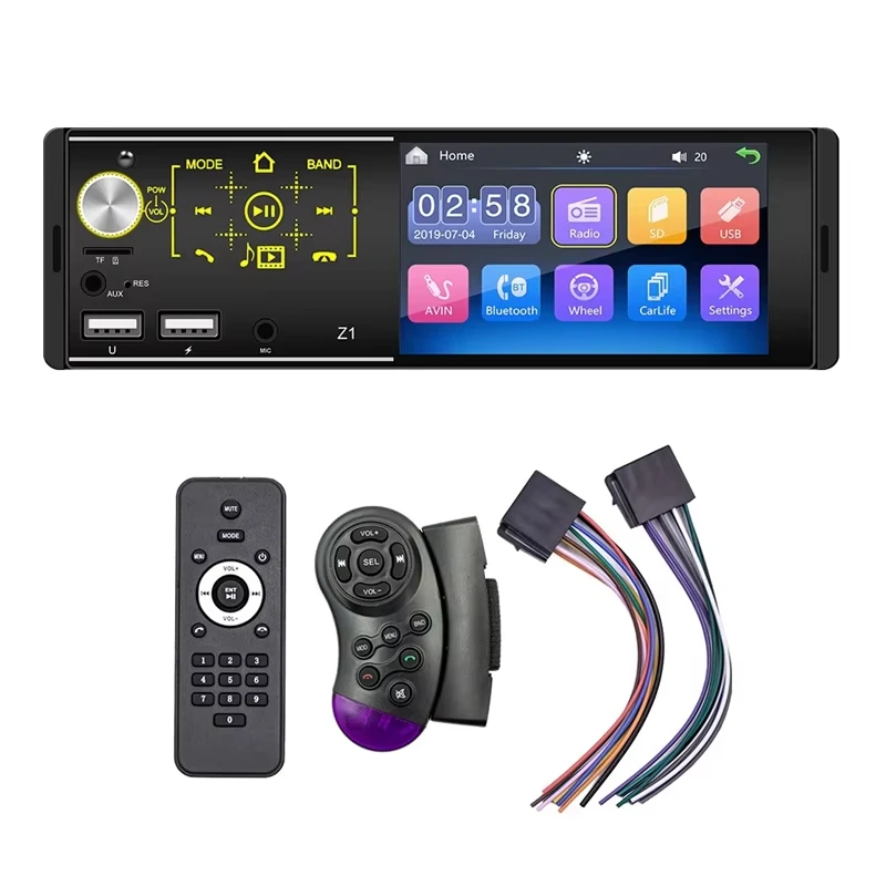 4.1inch Portable Car Stereo Dual USB HD Touch Screen for Bluetooth MP5 Player Colorful Lights Autoradio Car Radio CD for DVD VCD