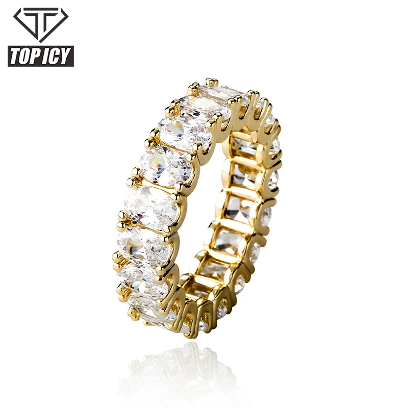2021 Trendy Oval Zircon Ring 8mm Silver Gold Hip Hop Rings Jewelry Women