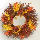 Red 22 Inch Autumnal Front Door Decoration Orange Red Gold Wheat Circle Autumn Wreath