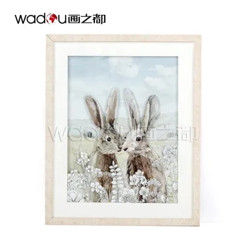 Office Home Decor Gift Glass Paper Printed Flowers Animal Rabbits Framed Art Work Decorations For Home Wall Arts