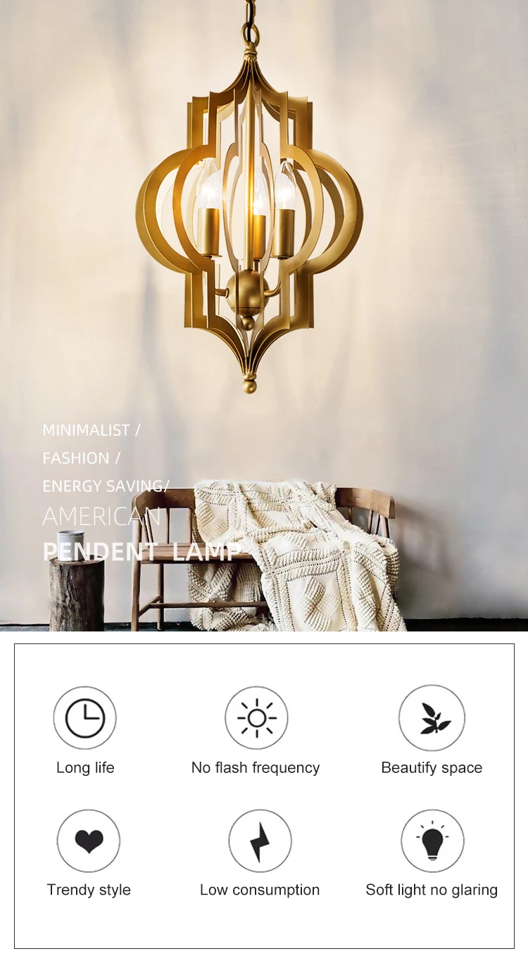 pal80565 wholesale residential decoration lighting iron frame antique brass led chandelier -0