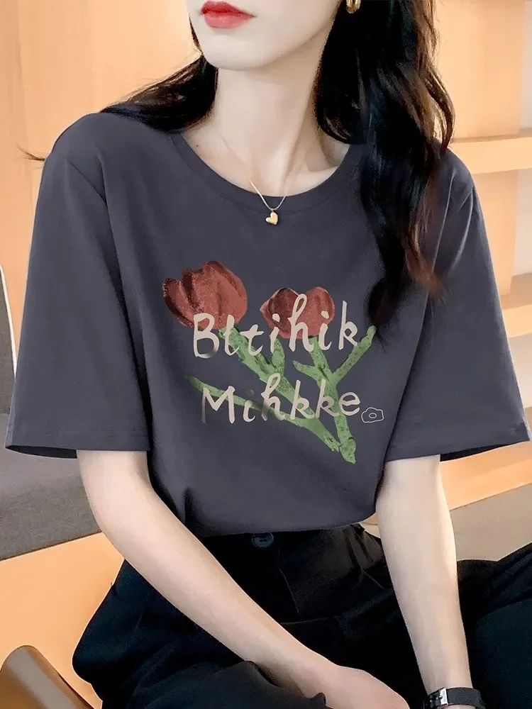 Wholesale new mid-length short-sleeved T-shirt fashion women's T-shirt summer leisure cotton t-shirt